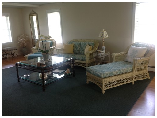 Rattan Furniture Room Scene with Reupholstered Cushions by Donna's Decor